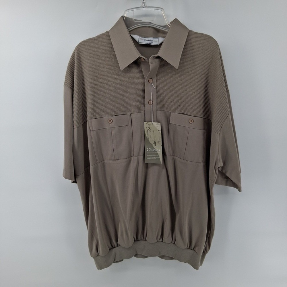 Classics by Palmland 6010-32 Shirt Mens XL Taupe Polo Banded Bottom Solid NWT